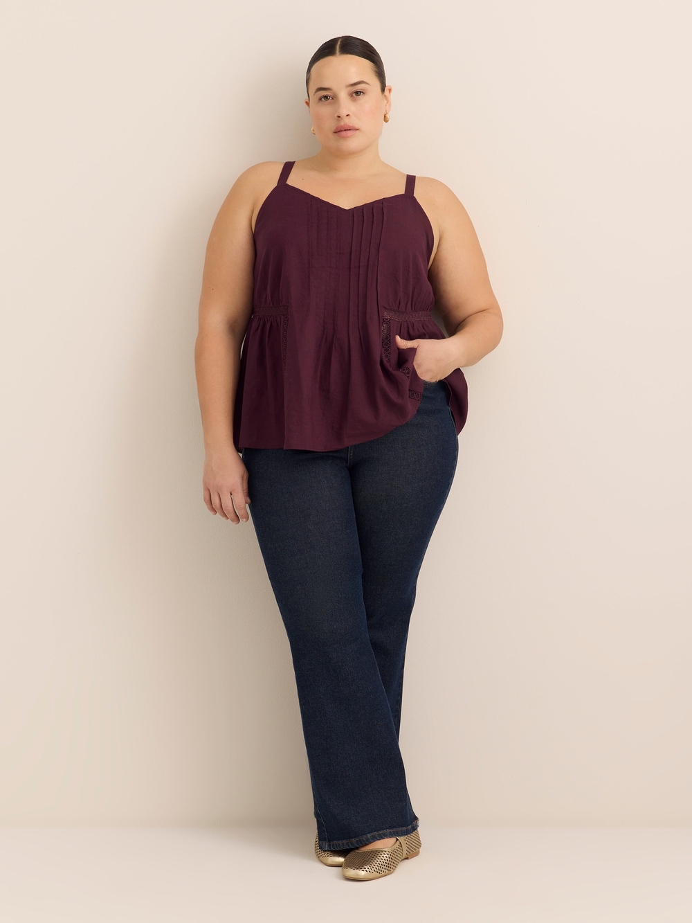 Women's Plus Size Swing Cami Blouse with Pintuck Detail 1X - Penningrons - Picture 2 of 5